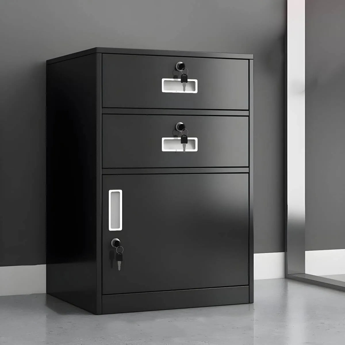 Color-Block Metal File Cabinet With Locking Drawer and Door