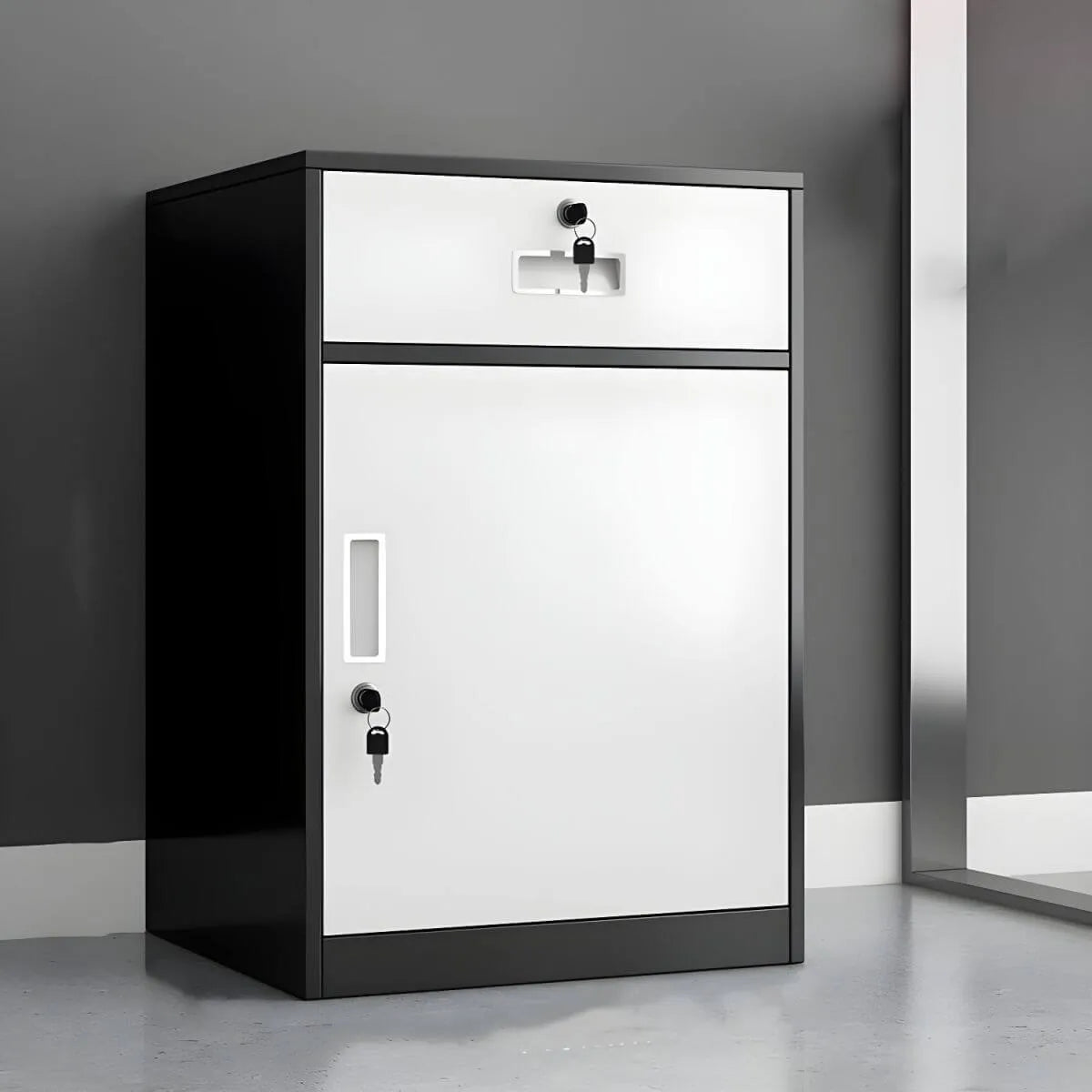 Color-Block Metal File Cabinet With Locking Drawer and Door