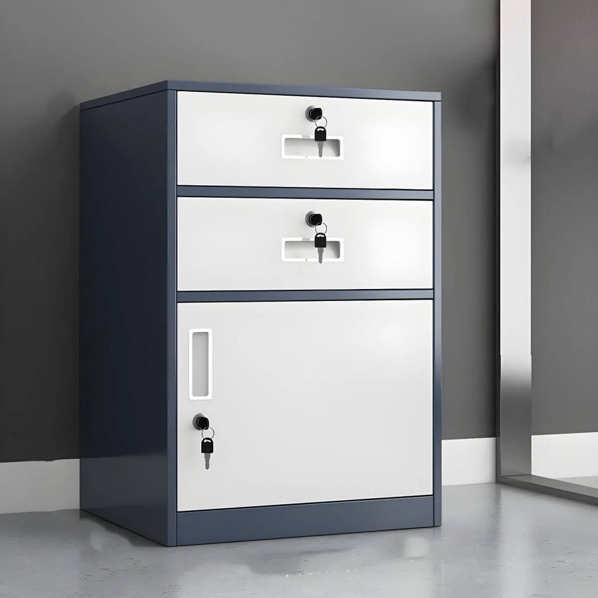Color-Block Metal File Cabinet With Locking Drawer and Door