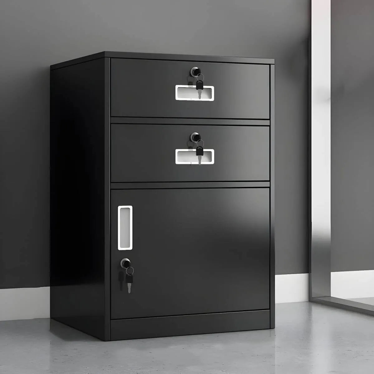 Color-Block Metal File Cabinet With Locking Drawer and Door