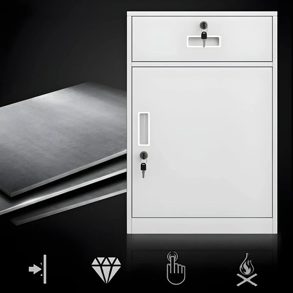Color-Block Metal File Cabinet With Locking Drawer and Door