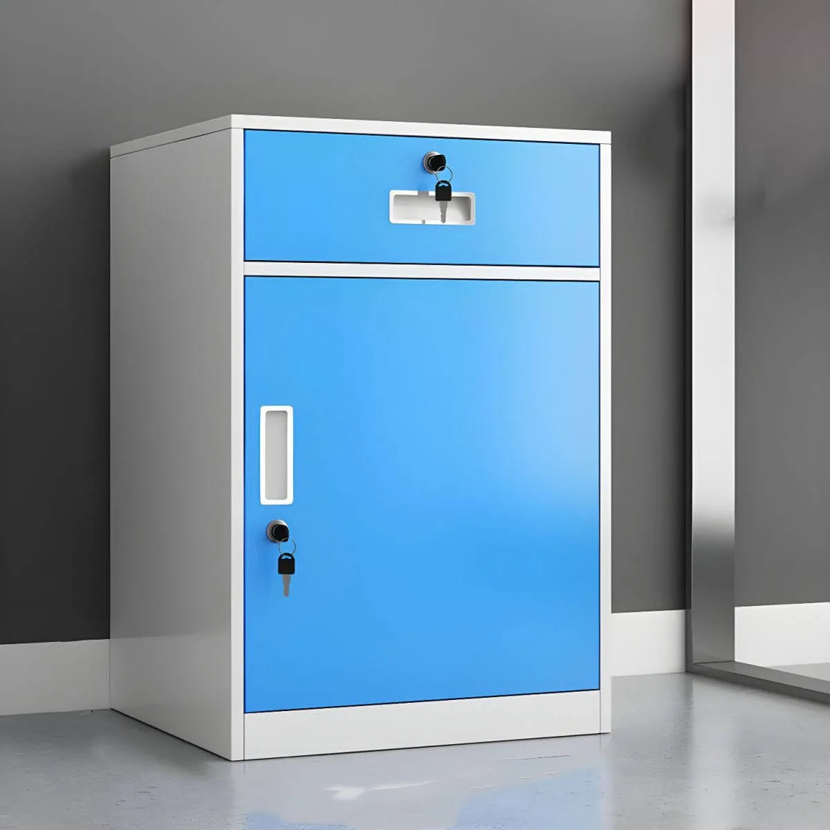 Color-Block Metal File Cabinet With Locking Drawer and Door