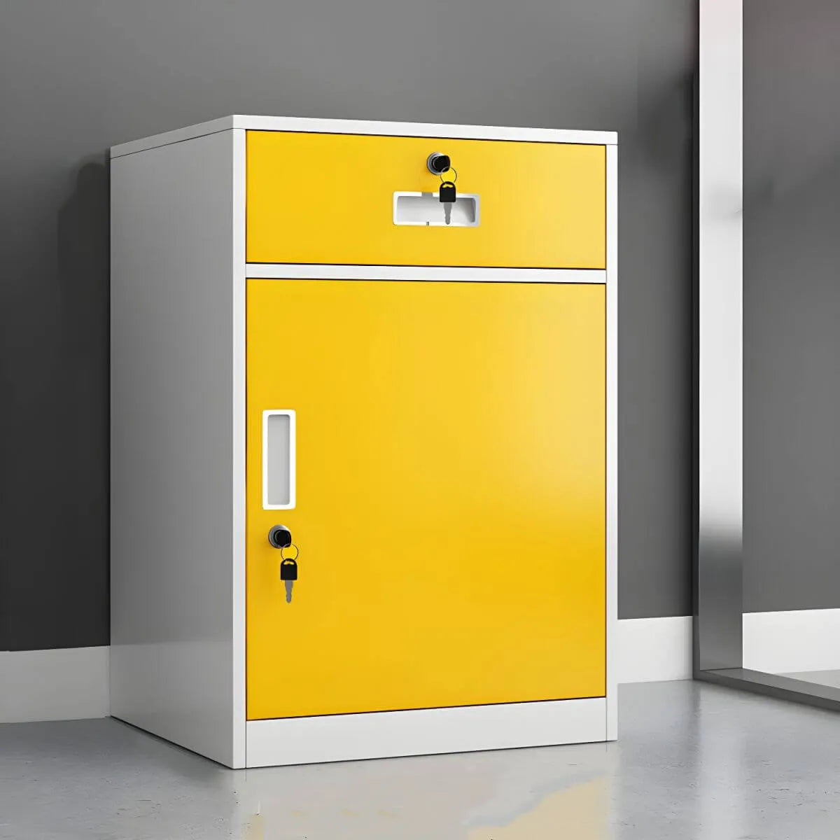 Color-Block Metal File Cabinet With Locking Drawer and Door