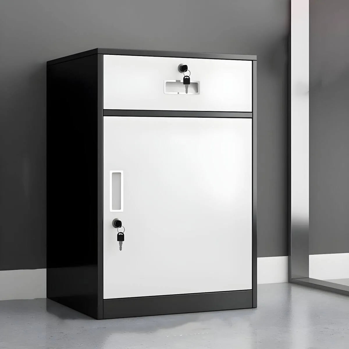 Color-Block Metal File Cabinet With Locking Drawer and Door
