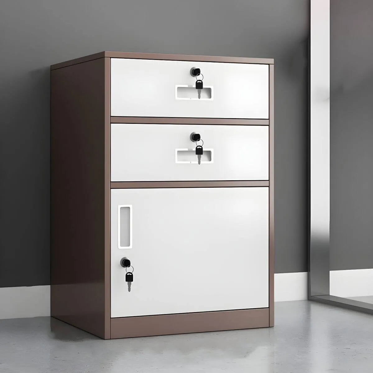 Color-Block Metal File Cabinet With Locking Drawer and Door