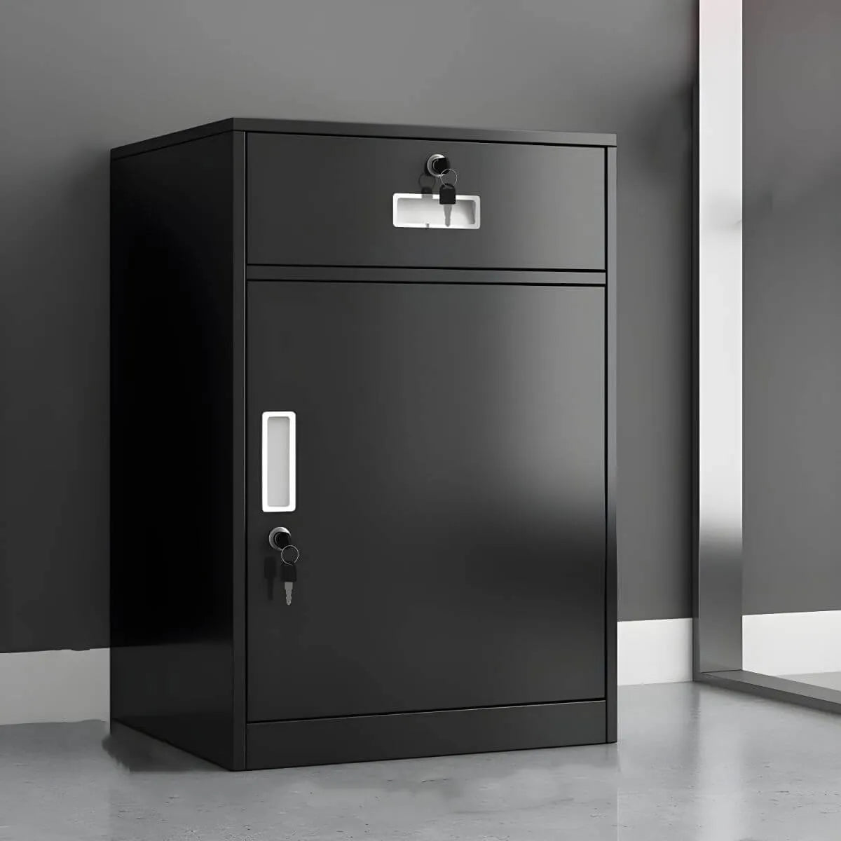 Color-Block Metal File Cabinet With Locking Drawer and Door