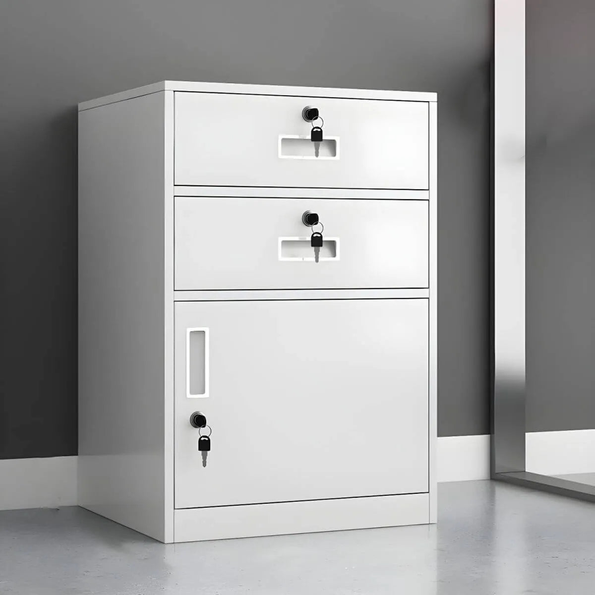 Color-Block Metal File Cabinet With Locking Drawer and Door