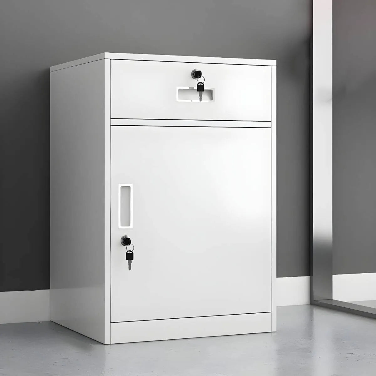 Color-Block Metal File Cabinet With Locking Drawer and Door