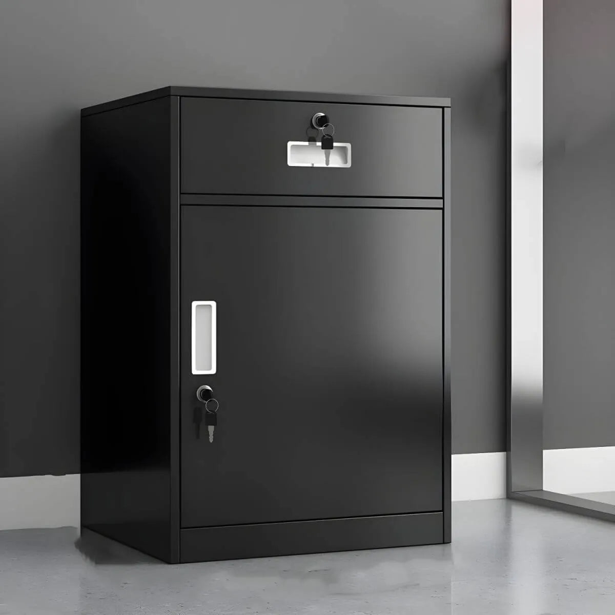 Color-Block Metal File Cabinet With Locking Drawer and Door