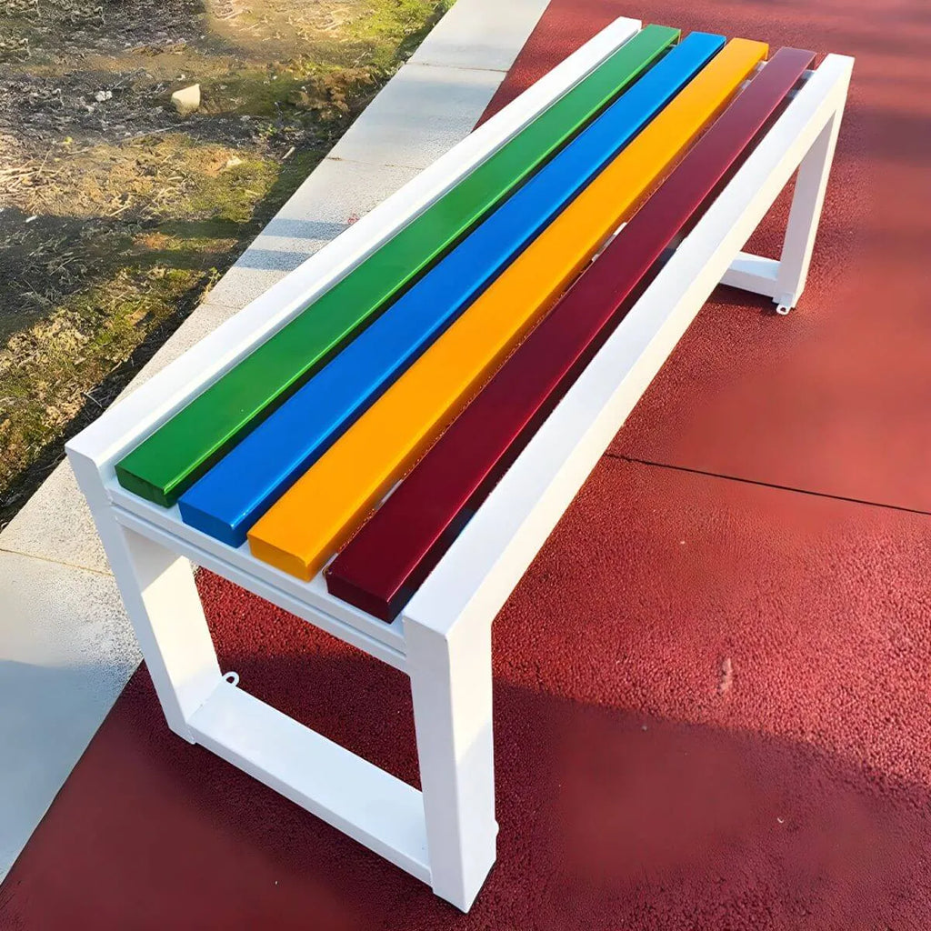 Color-Block Pine Bench with Powder-Coated Metal Frame