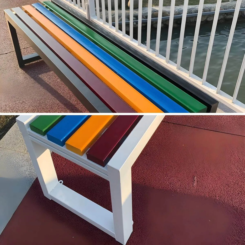 Color-Block Pine Bench with Powder-Coated Metal Frame