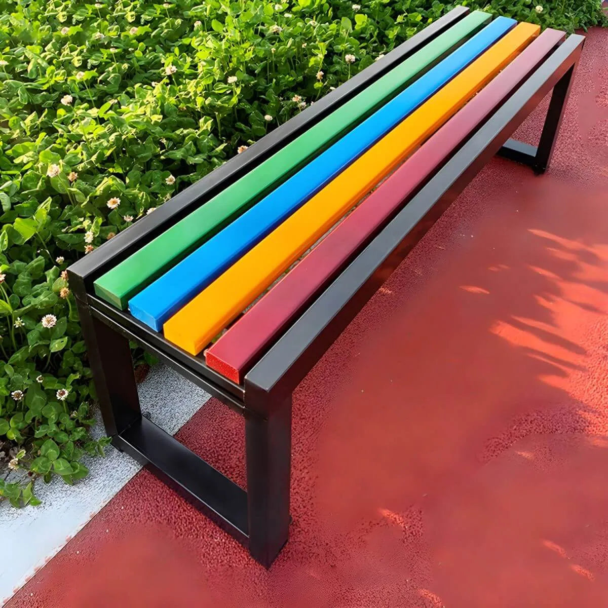 Color-Block Pine Bench with Powder-Coated Metal Frame Secondary image