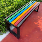 Color-Block Pine Bench with Powder-Coated Metal Frame
