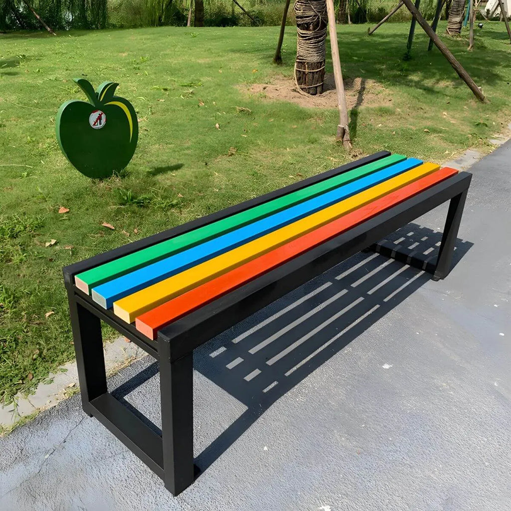 Color-Block Pine Bench with Powder-Coated Metal Frame