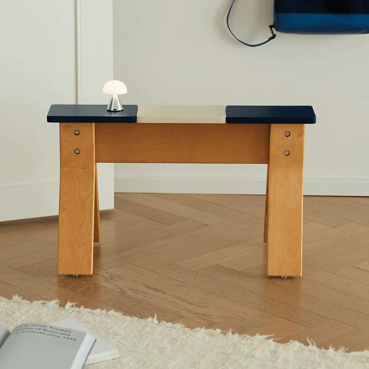 Color-Block Wooden Indoor Bench with Rounded Edges and Splayed Legs