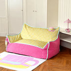 Colorblock Plush Floor Sofa with Rounded Arms for Reading Nooks