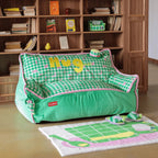 Colorblock Plush Floor Sofa with Rounded Arms for Reading Nooks