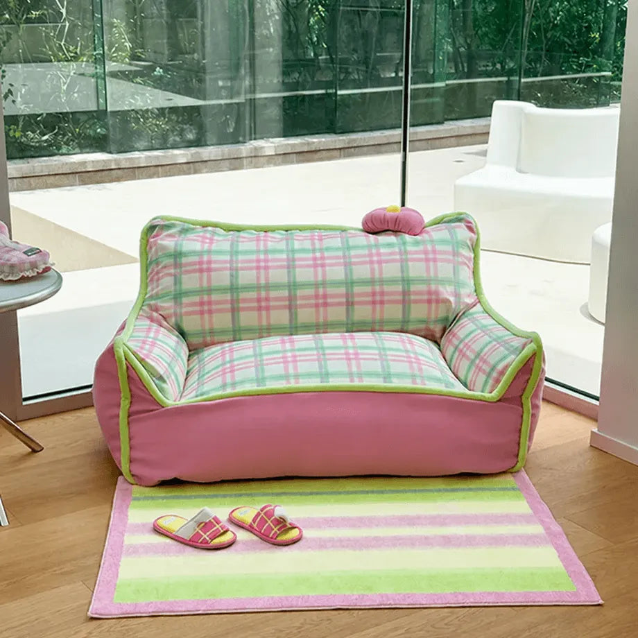 Colorblock Plush Floor Sofa with Rounded Arms for Reading Nooks