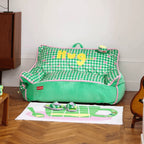 Colorblock Plush Floor Sofa with Rounded Arms for Reading Nooks