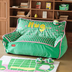 Colorblock Plush Floor Sofa with Rounded Arms for Reading Nooks