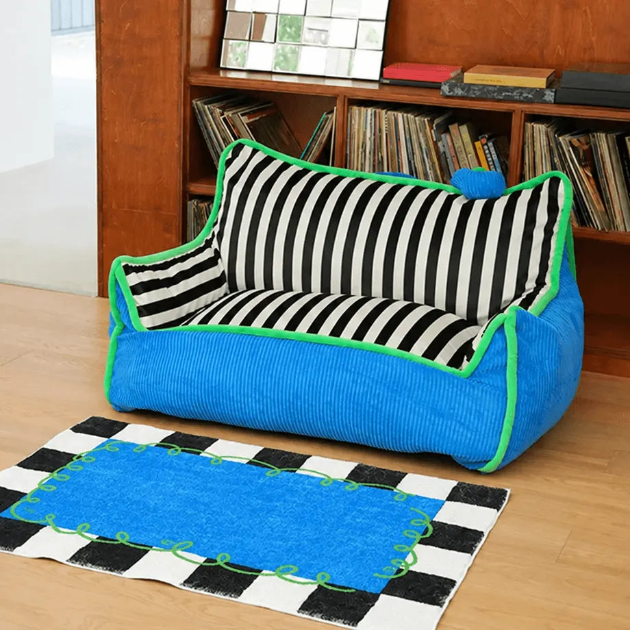 Colorblock Plush Floor Sofa with Rounded Arms for Reading Nooks