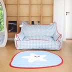 Colorblock Plush Floor Sofa with Rounded Arms for Reading Nooks
