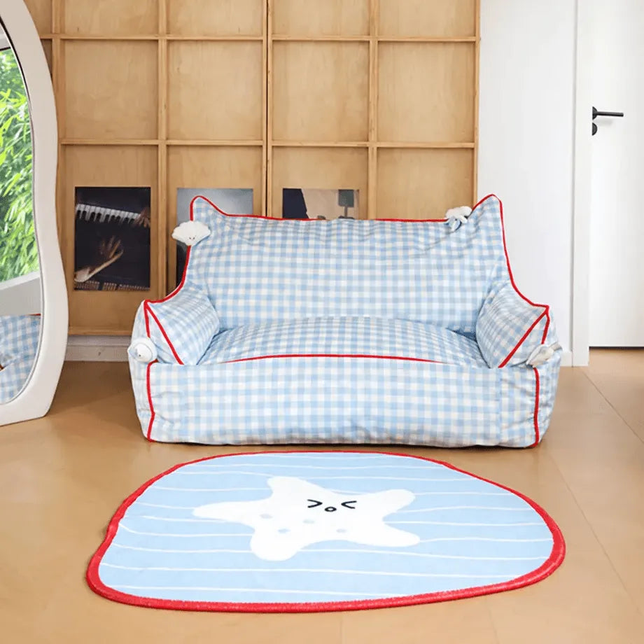 Colorblock Plush Floor Sofa with Rounded Arms for Reading Nooks