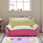 Colorblock Plush Floor Sofa with Rounded Arms for Reading Nooks