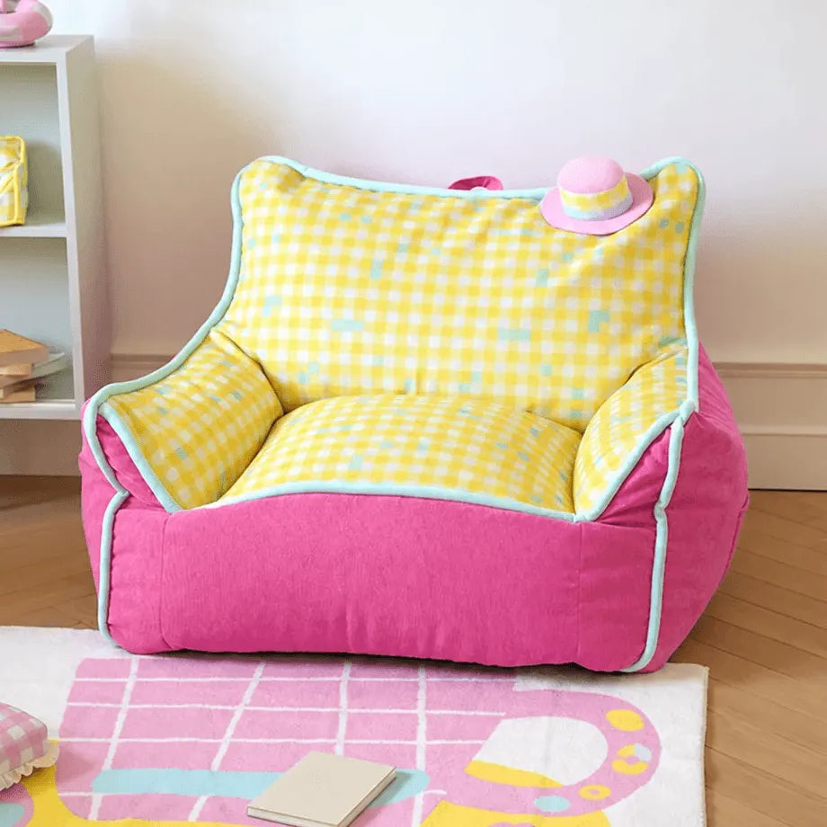 Colorblock Plush Floor Sofa with Rounded Arms for Reading Nooks
