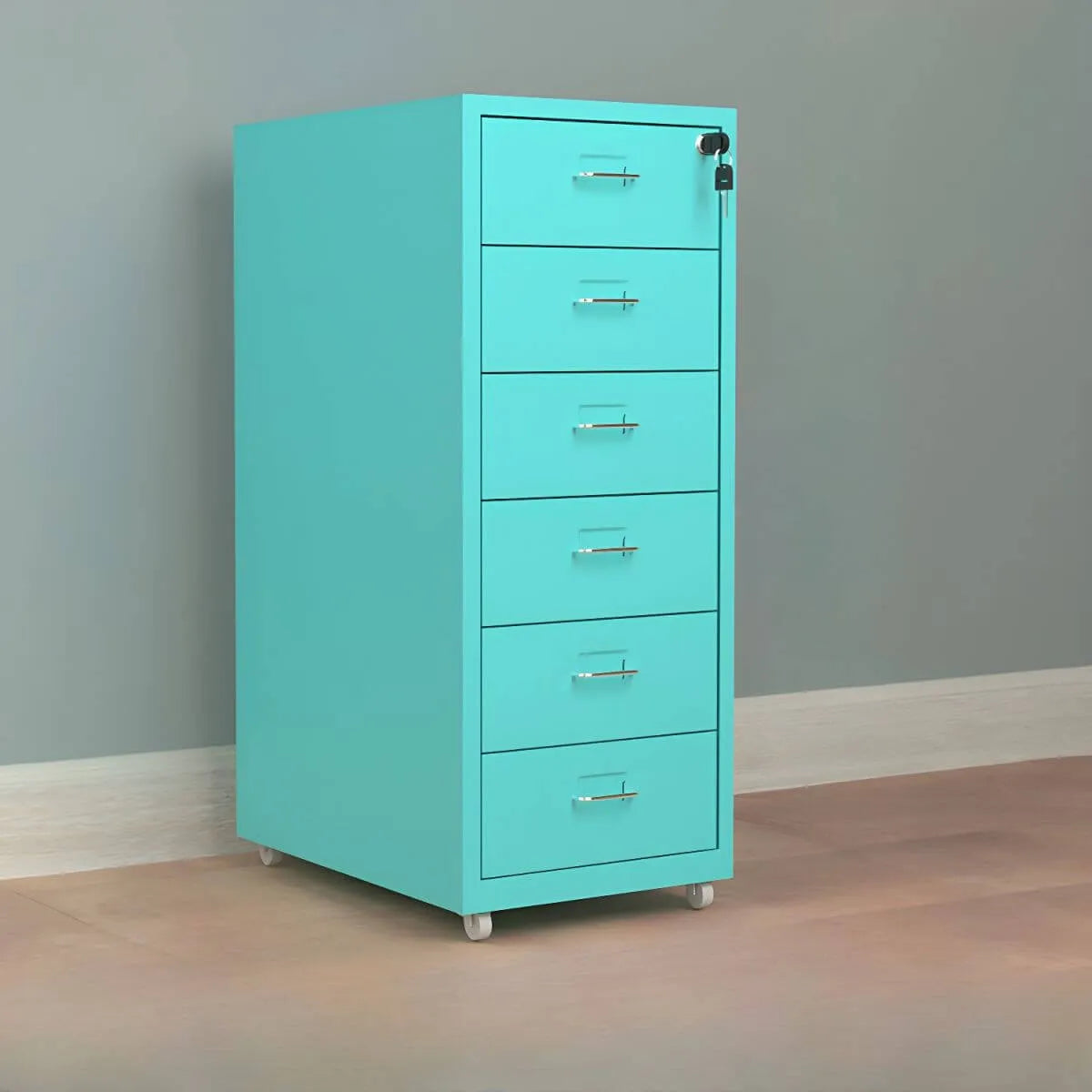 Colorful Locking Metal Filing Cabinets With Casters and Drawers
