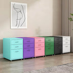 Colorful Locking Metal Filing Cabinets With Casters and Drawers