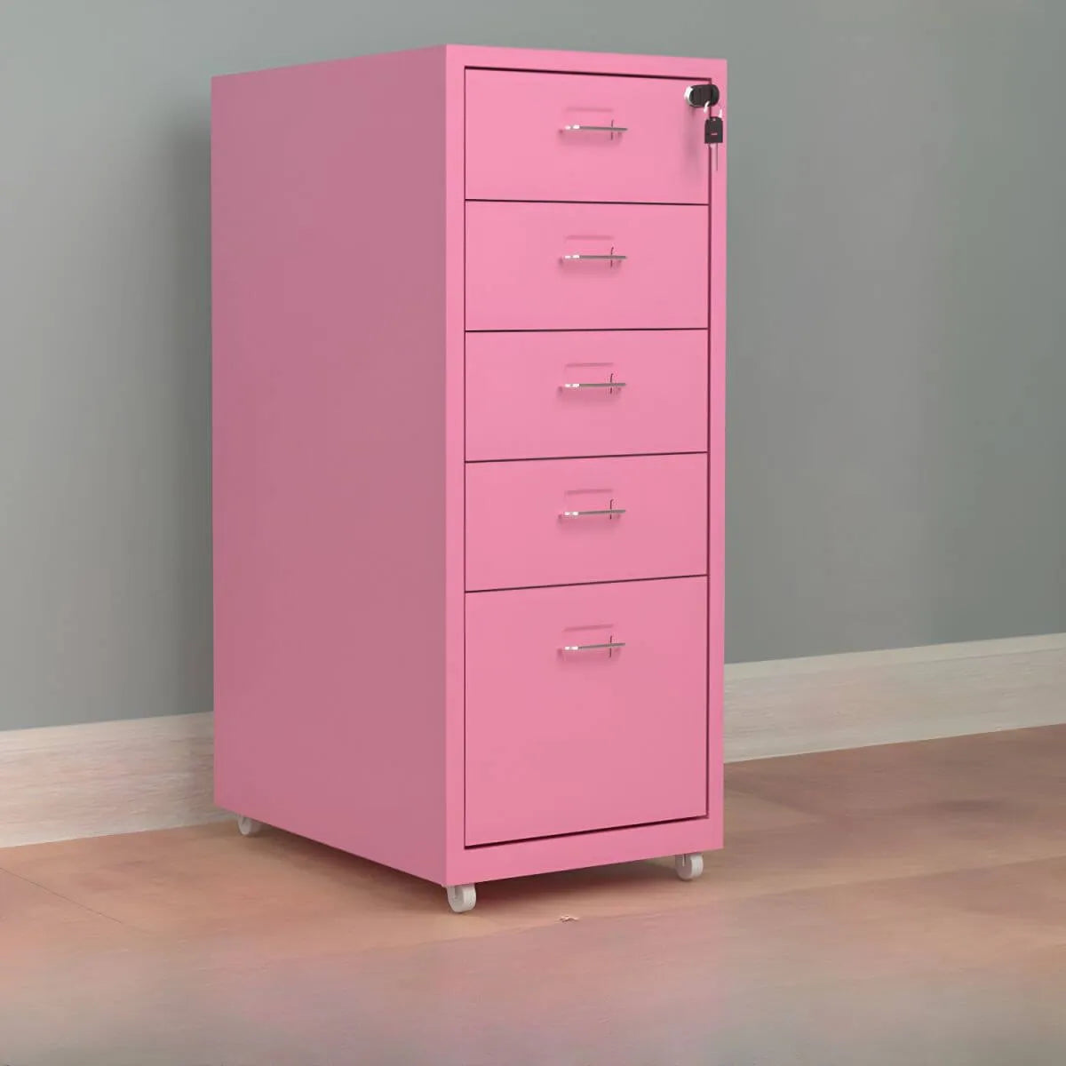 Colorful Locking Metal Filing Cabinets With Casters and Drawers