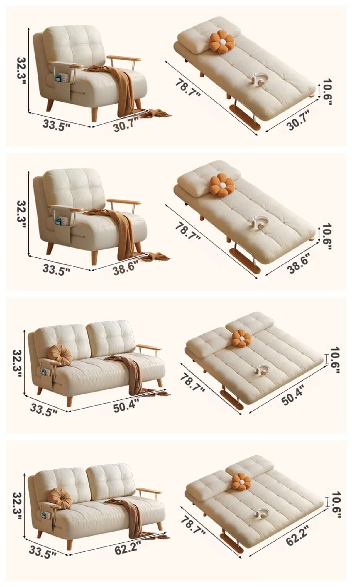Comfortable Dual-Function Sofa Bed with Cat-Resistant Fabric Dimensions