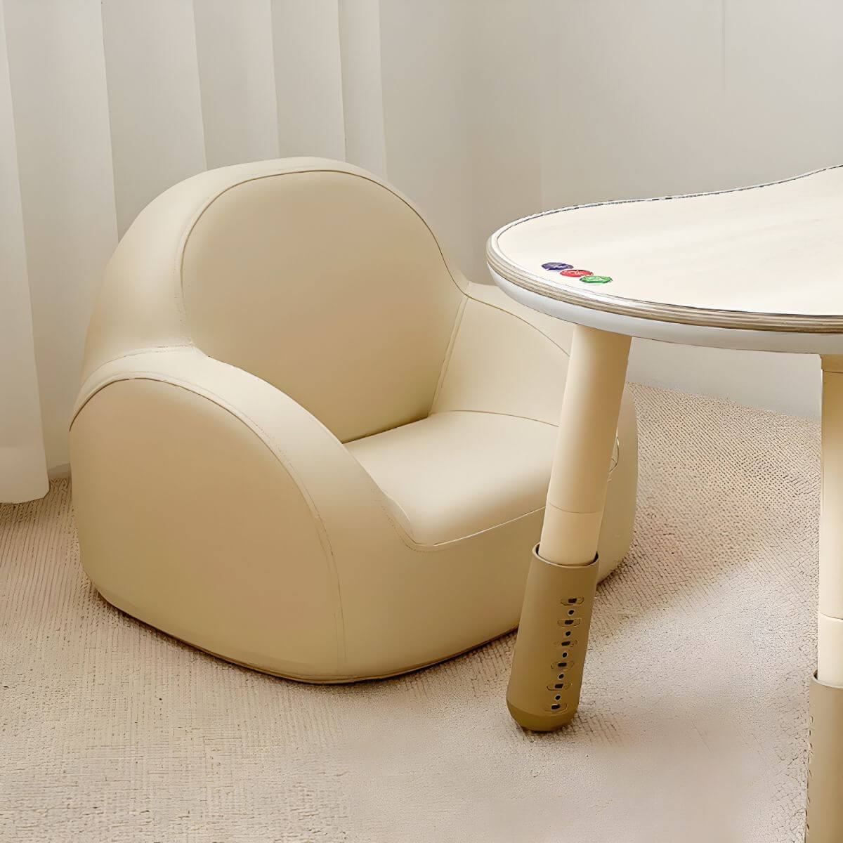Comfortable Off-White and Brown Upholstered Club Chair for Kids Secondary image