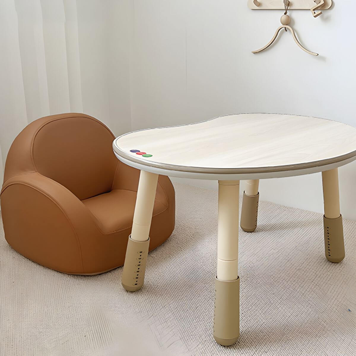 Comfortable Off-White and Brown Upholstered Club Chair for Kids