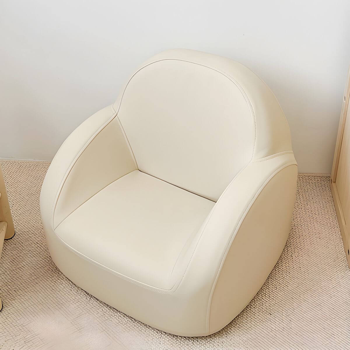 Comfortable Off-White and Brown Upholstered Club Chair for Kids