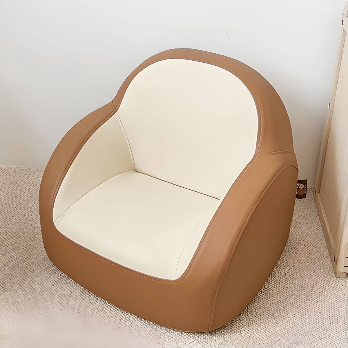 Comfortable Off-White and Brown Upholstered Club Chair for Kids