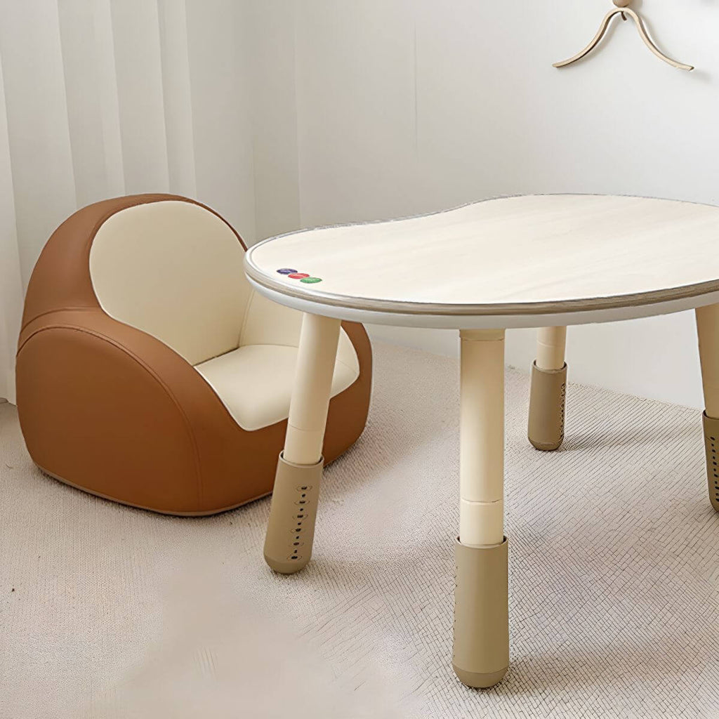 Comfortable Off-White and Brown Upholstered Club Chair for Kids