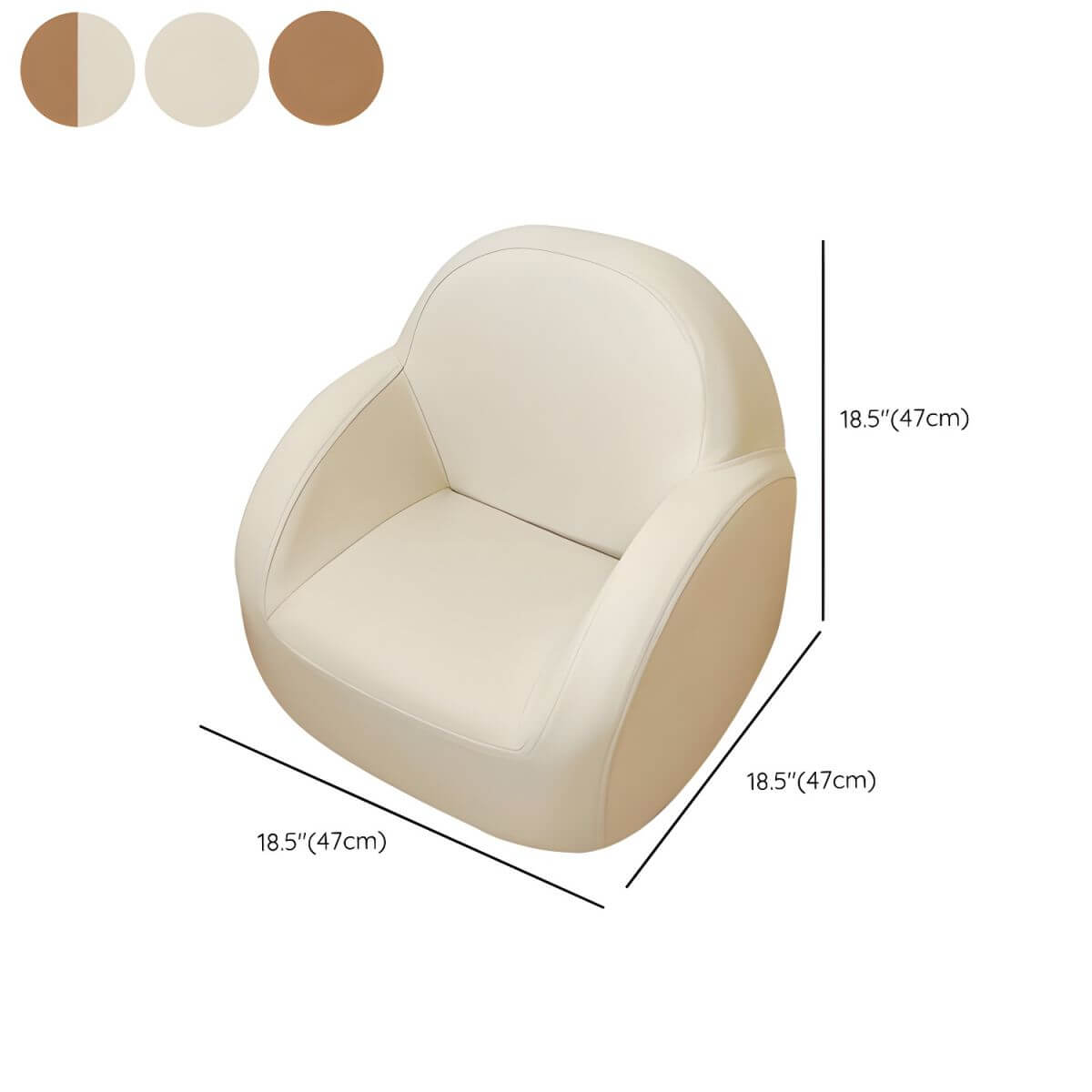 Comfortable Off-White and Brown Upholstered Club Chair for Kids Dimensions