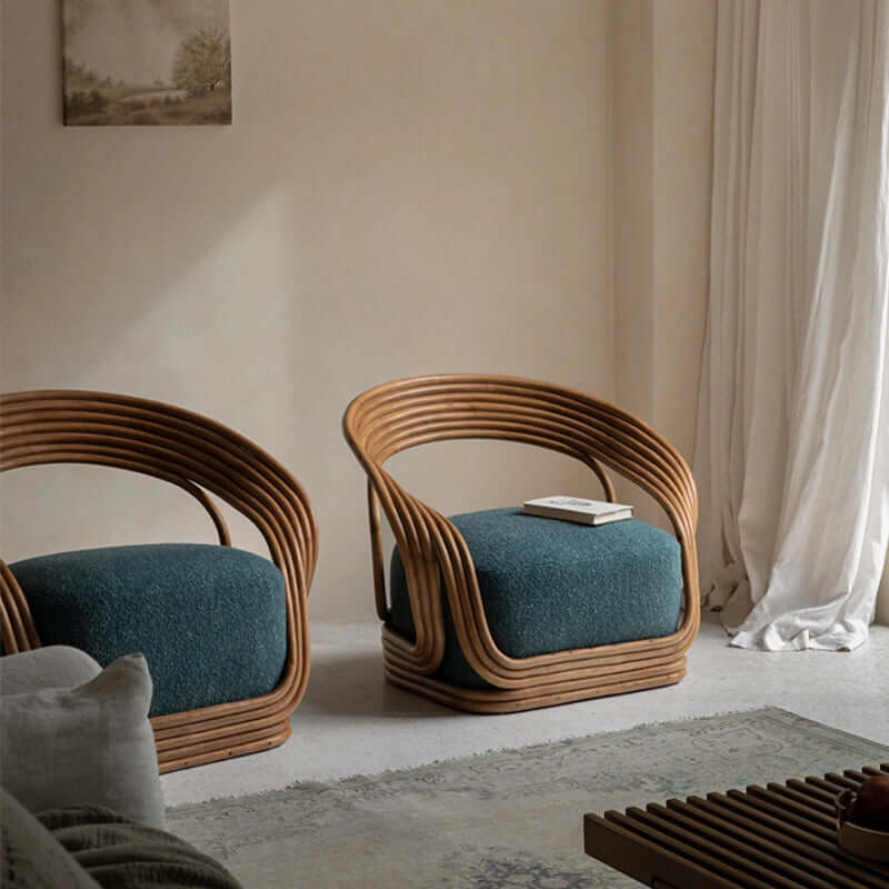 Comfy Rattan Chair with Sherpa - Reddish Brown/Navy Blue/Light Gray/Beige/Coffee