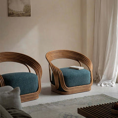 Comfy Rattan Chair with Sherpa - Reddish Brown/Navy Blue/Light Gray/Beige/Coffee