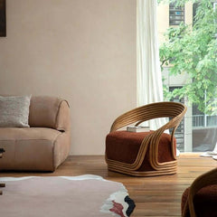 Comfy Rattan Chair with Sherpa - Reddish Brown/Navy Blue/Light Gray/Beige/Coffee