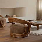 Comfy Rattan Chair with Sherpa - Reddish Brown/Navy Blue/Light Gray/Beige/Coffee