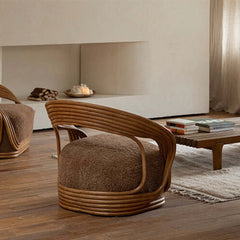 Comfy Rattan Chair with Sherpa - Reddish Brown/Navy Blue/Light Gray/Beige/Coffee