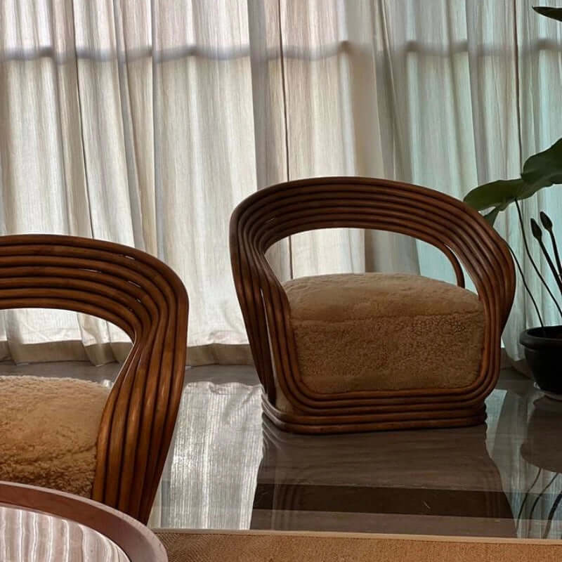 Comfy Rattan Chair with Sherpa - Reddish Brown/Navy Blue/Light Gray/Beige/Coffee