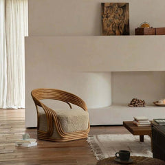 Comfy Rattan Chair with Sherpa - Reddish Brown/Navy Blue/Light Gray/Beige/Coffee