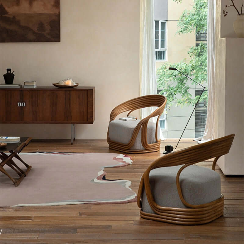 Comfy Rattan Chair with Sherpa - Reddish Brown/Navy Blue/Light Gray/Beige/Coffee