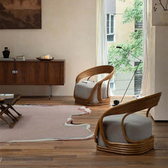 Comfy Rattan Chair with Sherpa - Reddish Brown/Navy Blue/Light Gray/Beige/Coffee