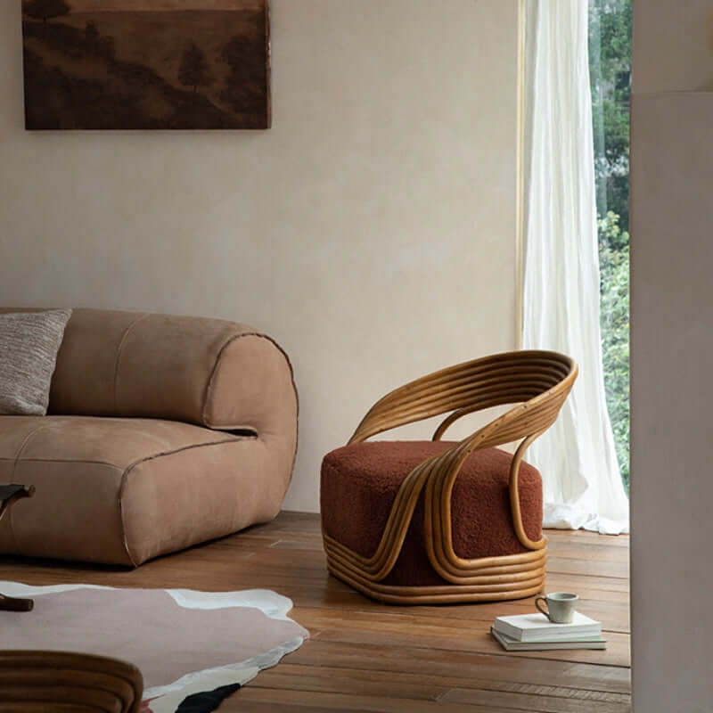 Comfy Rattan Chair with Sherpa - Reddish Brown/Navy Blue/Light Gray/Beige/Coffee Main Product Image Main image