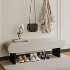 Compact Backless Bedroom Bench with Plush Sherpa Padding and Natural Wood Base